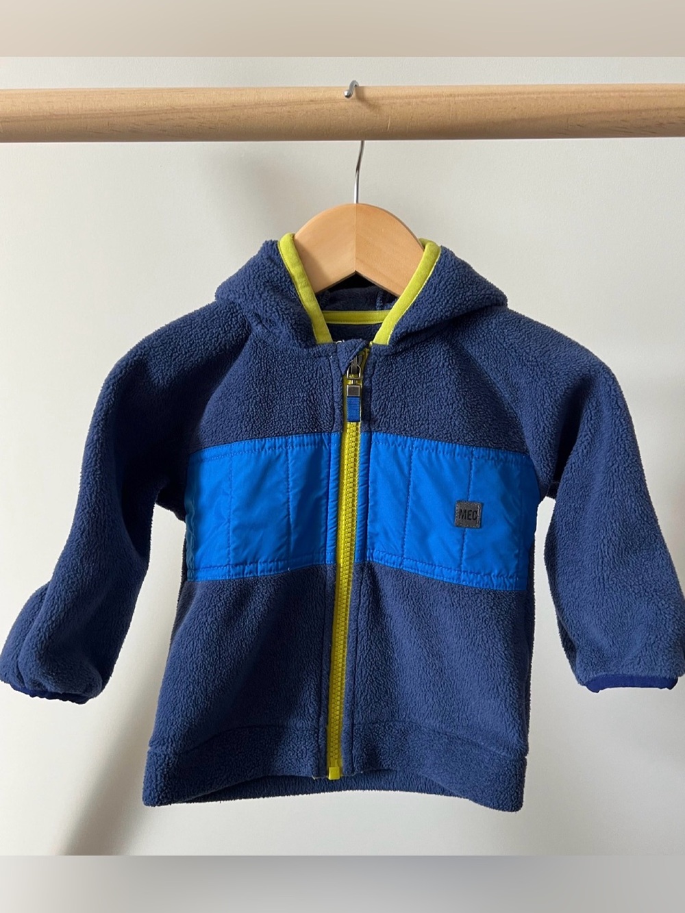 MEC Navy & Royal Blue Hooded Fleece with Lime Trim 6M